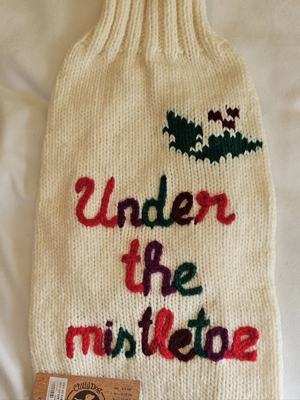 Anthropologie Hand Knit 100% Wool 'Under the Mistletoe' Christmas Dog Sweater